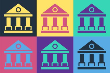 Pop Art Adliye Binası ikonu renk arkaplanında izole edilmiş. Banka veya müze inşaatı. Vektör.