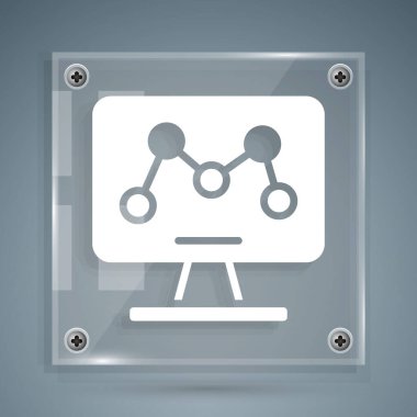 Dizüstü bilgisayar simgesindeki beyaz genetik mühendislik modifikasyonu gri arkaplanda izole edildi. DNA analizi, genetik testler, klonlama. Kare cam paneller. Vektör