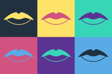 Pop sanatının gülümseyen dudak simgesi renk arkaplanda izole. Gülümse. Vektör