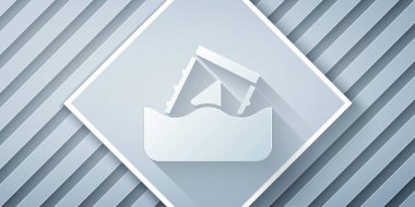 Kağıt, gri arka planda izole edilmiş varil simgesinde radyoaktif atık oluşturuyor. Sudaki toksik atık kirliliği. Çevre kirliliği. Kağıt sanatı tarzı. Vektör