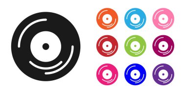 Siyah Vinil disk simgesi beyaz arkaplanda izole edildi. Simgeleri renklendirin. Vektör