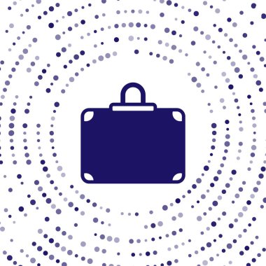 Seyahat simgesi için mavi bavul beyaz arkaplanda izole edildi. Seyahat bagaj tabelası. Seyahat bagaj ikonu. Soyut çember rastgele noktalar. Vektör