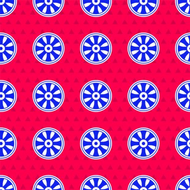 Araba simgesi için mavi alloy tekerleği kırmızı arka planda izole edilmiş pürüzsüz desen. Vektör