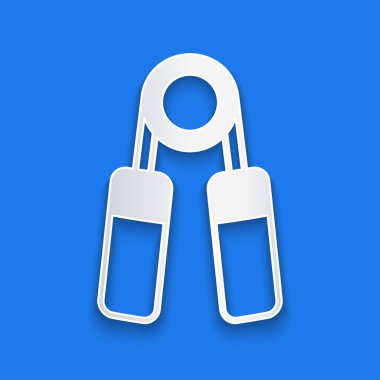 Kağıt kesimi spor açıcı simgesi mavi arkaplanda izole edildi. Spor malzemeleri. Kağıt sanatı tarzı. Vektör