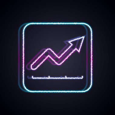 Parlayan neon hattı Finansal büyüme ikonu siyah arkaplanda izole edildi. Gelirleri arttırıyorum. Vektör.