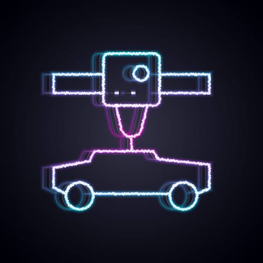 Parlayan neon hattı 3D yazıcı araç simgesi siyah arkaplanda izole edildi. 3D baskı. Vektör.