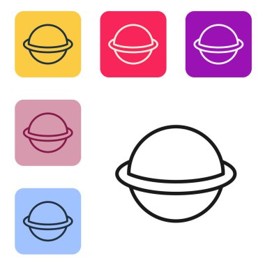 Gezegen Satürn 'ün beyaz arka planda izole edilmiş gezegen halka ikonu. Renkli kare düğmelerle simgeleri ayarla. Vektör