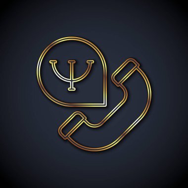 Gold Line Çevrimiçi Psikolojik Danışmanlık Mesafesi simgesi siyah arkaplanda izole edildi. Psikoterapi, psikolojik yardım, online psikiyatrist danışmanlığı. Vektör