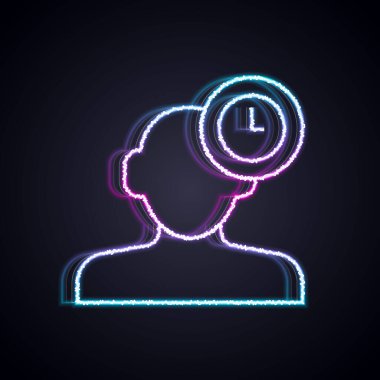 Parlayan neon hattı Insomnia simgesi siyah arkaplanda izole edildi. Kılcal damarlar ve gözbebekleri ile uyku bozukluğu. Yorgunluk ve stres. Vektör
