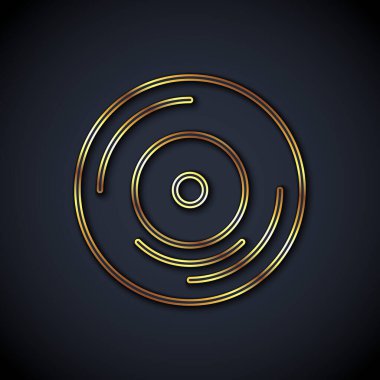 Altın çizgili Vinil disk simgesi siyah arkaplanda izole edildi. Vektör