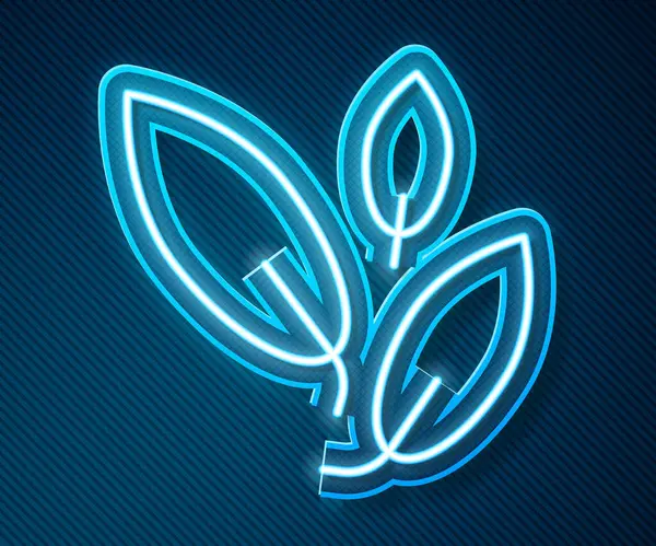 Glowing neon line Tea leaf icon isolated on blue background. Tea leaves.  Vector