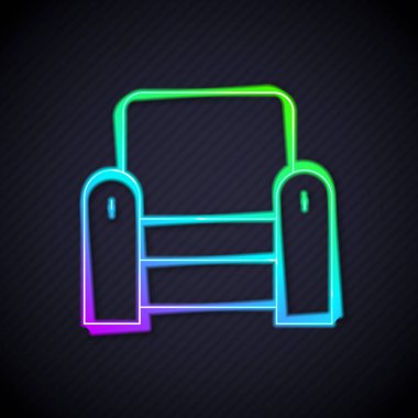 Parlayan neon hattı Armchair simgesi siyah arkaplanda izole edildi. Vektör