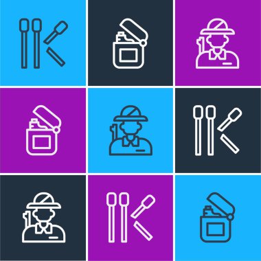 Satır Kibritleri, Avcı ve Çakmak simgesini ayarla. Vektör