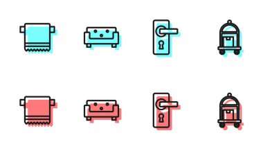 Kapı kolunu ayarla, havluyu askıya al, kanepe ve bavul simgesi. Vektör