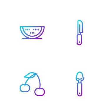 Sıra Spoon, Cherry, Karpuz ve Bıçak 'ta. Renk simgeleri. Vektör