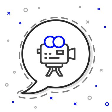 Hat Retro sinema kamerası simgesi beyaz arkaplanda izole edildi. Video kamera. Film tabelası. Film projektörü. Renkli taslak konsepti. Vektör