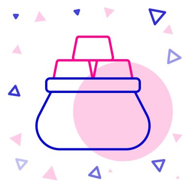 Beyaz arkaplanda izole edilmiş altın külçeleri çizgisi simgesi. Altın külçeli çuval. Renkli taslak konsepti. Vektör