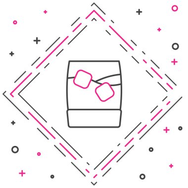 Line Glass of whiskey with ice cubes icon isolated on white background. Colorful outline concept. Vector