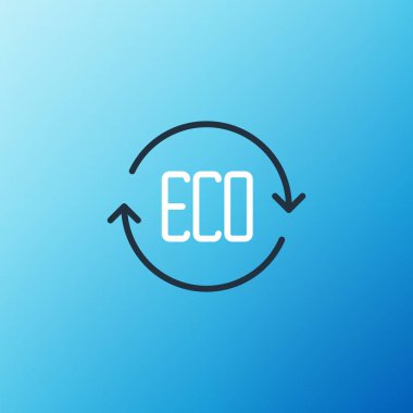 Çizgi Yaprak Çevre sembolü simgesi mavi arkaplanda izole edildi. Pankart, etiket, etiket, logo, çevre yeşili etiketi. Renkli taslak konsepti. Vektör