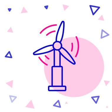 Beyaz arkaplanda çizgi rüzgar türbini simgesi izole edildi. Rüzgar jeneratörü işareti. Elektrik üretimi için yel değirmeni. Renkli taslak konsepti. Vektör