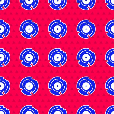 Kırmızı arkaplanda mavi vinil disk simgesi izole edildi. Vektör.