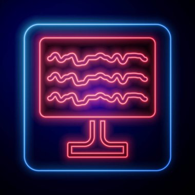 Parlayan neon ensefalogram simgesi siyah arkaplanda izole edildi. Elektriksel aktivite. Vektör