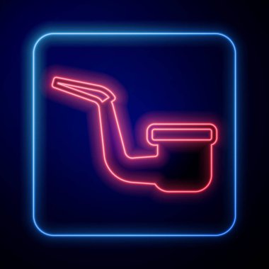 Glowing neon Smoking pipe with smoke icon isolated on black background. Tobacco pipe.  Vector