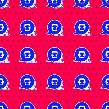 Blue Boxing helmet icon isolated seamless pattern on red background.  Vector