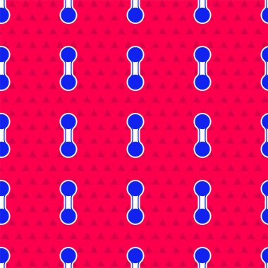 Mavi Dumbbell simgesi kırmızı arkaplanda izole edilmiş. Kas kaldırma, fitness halteri, spor malzemeleri. Vektör