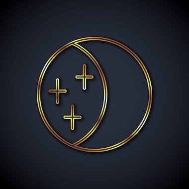 Gold line Eclipse of the sun icon isolated on black background. Total sonar eclipse.  Vector
