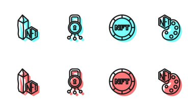 NFT dijital şifreleme sanatı, siber güvenlik ve simge satırını ayarla. Vektör