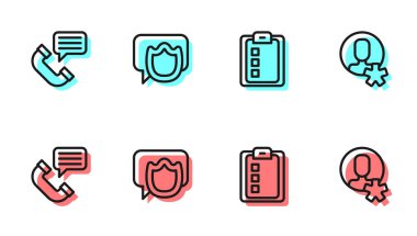 Çevrimiçi sınav, test, anket, telefon görüşmesi, konuşma balonu sohbeti ve seçilmiş çalışan simgesi ayarla. Vektör