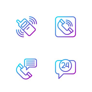 Telefon hattını 24 saatlik destek, konuşma, cep telefonu ve cep telefonu ile ayarla. Renk simgeleri. Vektör