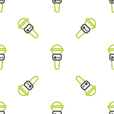 Hat Mikrofon simgesi beyaz arkaplandaki kusursuz deseni izole etti. Radyodaki mikrofondan. Sözcü işareti. Vektör