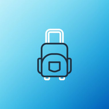 Seyahat simgesi için satır çantası mavi arkaplanda izole edildi. Seyahat bagaj tabelası. Seyahat bagaj ikonu. Renkli taslak konsepti. Vektör