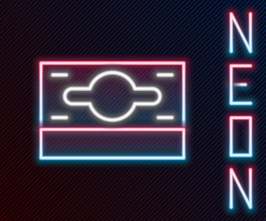 Parlak neon hattı kağıt yığınları para ikonu siyah arka planda izole. Para desteleri. Para birimi. Renkli taslak konsepti. Vektör