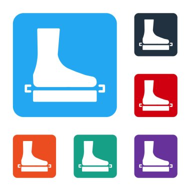 Beyaz Düz Ayak simgesi beyaz arkaplanda izole edildi. Renkli kare düğmelerle simgeleri ayarla. Vektör.