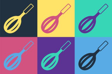 Pop Art Kitchen çırpma simgesi renk arkaplanında izole edildi. Mutfak aletleri, yumurta çırpıcı. Çatal bıçak seti. Yemek karışımı sembolü. Vektör.