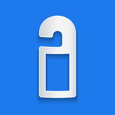 Kağıt kesiği. Lütfen mavi arkaplanda izole edilmiş simgeyi rahatsız etmeyin. Otel Kapısı Askısı Etiketleri. Kağıt sanatı tarzı. Vektör