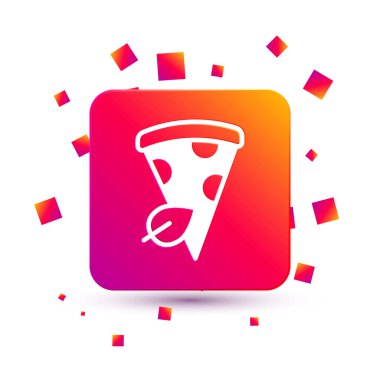Beyaz arka planda izole edilmiş beyaz vegan pizza dilimi ikonu. Kare renk düğmesi. Vektör