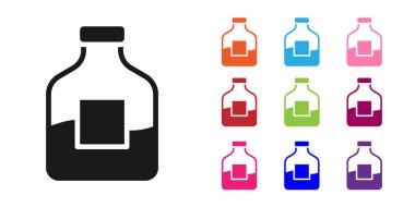 Beyaz arka planda izole edilmiş siyah cam şişe votka ikonu. Simgeleri renklendirin. Vektör
