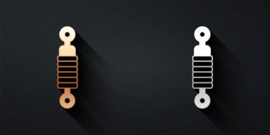 Gold and silver Shock absorber icon isolated on black background. Long shadow style. Vector