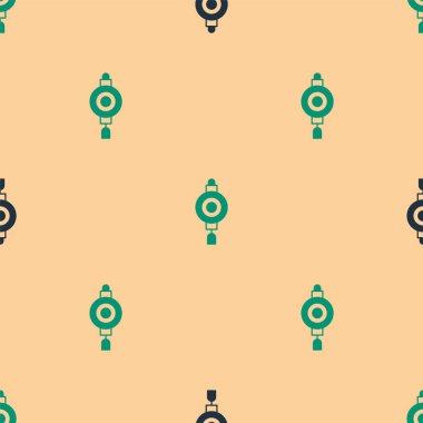 Yeşil ve siyah Çin kağıt fener ikonu bej arka planda izole edilmiş pürüzsüz desen. Vektör