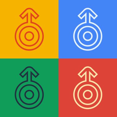 Pop sanat çizgisi Uranüs ikonunun renkli arka planda izole edilmiş Antik astrolojik sembolü. Astroloji gezegeni. Zodiac ve astroloji işareti. Vektör