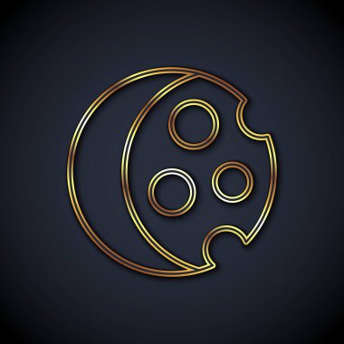 Gold line Eclipse of the sun icon isolated on black background. Total sonar eclipse.  Vector