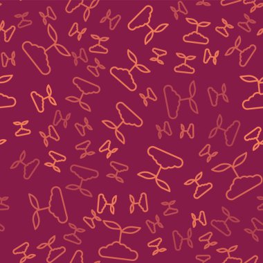 Kahverengi çizgi çay yaprağı simgesi kırmızı arkaplanda iz bırakmış. Çay yaprakları. Vektör