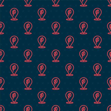 Kırmızı çizgi konumu yaprak simgesi ile izole edilmiş siyah arkaplan üzerinde kusursuz desen. Çevre enerjisi kavramı. Alternatif enerji kavramı. Vektör