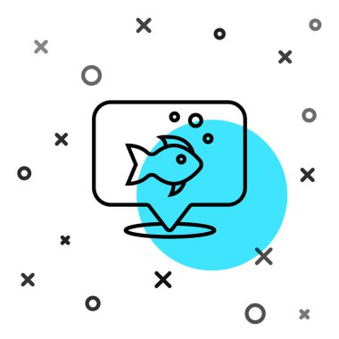 Siyah çizgi Balık simgesi beyaz arkaplanda izole edildi. Rastgele dinamik şekiller. Vektör