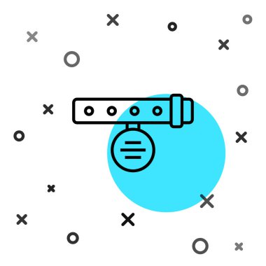 Beyaz arkaplanda isim etiketi simgesi olan siyah çizgi tasması. Evcil hayvanlar için basit malzemeler. Kedi köpek bakımı. Evcil hayvan zincirleri. Rastgele dinamik şekiller. Vektör