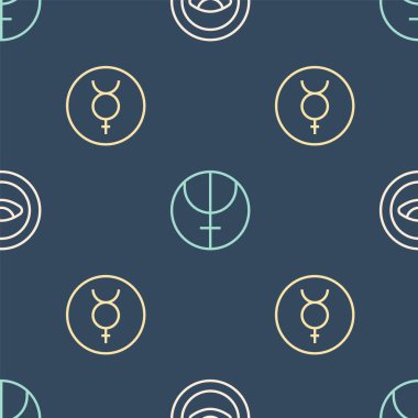 Madalyon çizgisini göz, sembol civa ve Neptün gezegeniyle kusursuz bir şekilde ayarla. Vektör